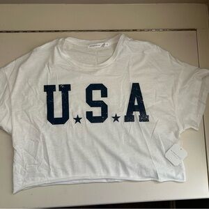 Altar'd State White Crop Top with Navy Print